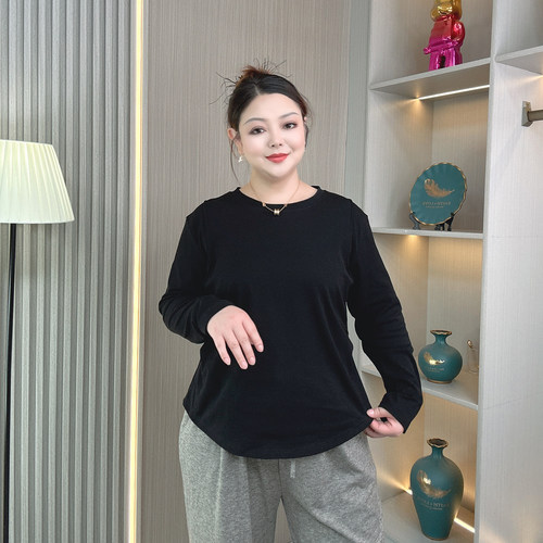 大码胖妹妹春秋长袖T恤打底衫