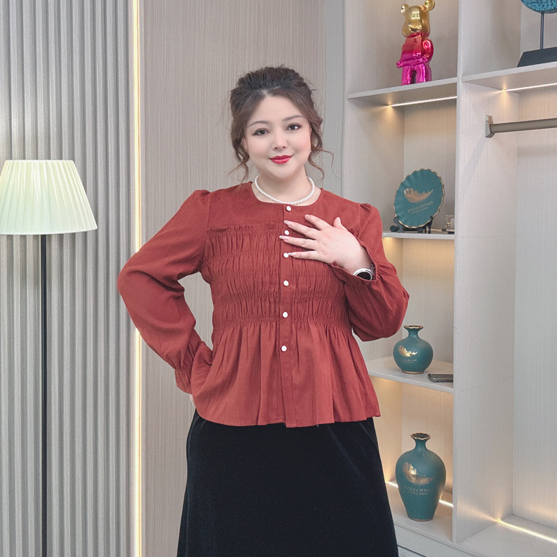 法式圆领雪纺衬衫女春秋大码上衣