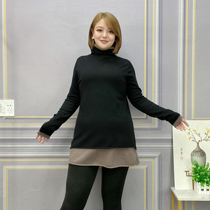 大码女装秋冬新款毛衣女胖mm宽松显瘦内搭堆堆领假两件打底针织衫