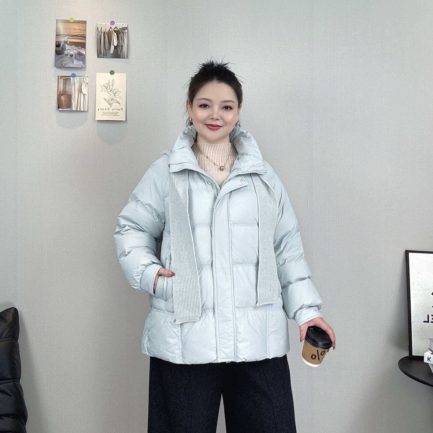 90白鸭绒针织连帽羽绒服女加厚保暖宽松大码女装冬季休闲时尚外套