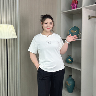 字母印花鱼骨遮肚子半袖 t恤女大码 新款 胖mm显瘦正肩短袖 上衣 夏季