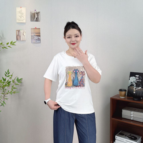猫咪短袖T恤女百搭休闲正肩上衣