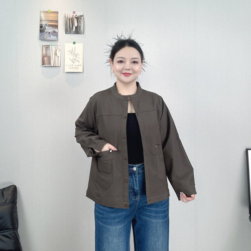 大码女春秋装立领外套休闲夹克服