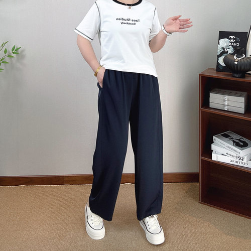 垂感九分阔腿裤女大码直筒休闲裤