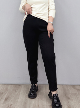 加绒休闲裤子大码胖MM宽松显瘦冬装新款松紧高腰加厚烟管萝卜裤子