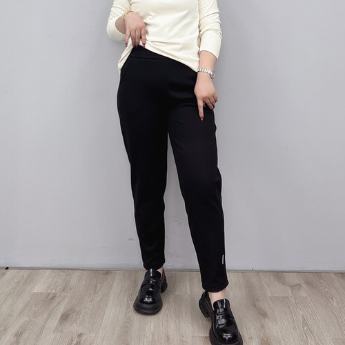 加绒休闲裤子大码胖MM宽松显瘦冬装新款松紧高腰加厚烟管萝卜裤子