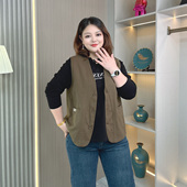 简约工装 宽松休闲无袖 马甲外套女士大码 新款 坎肩马夹上衣 秋季 时尚