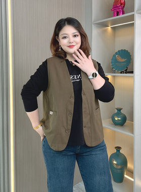 时尚简约工装马甲外套女士大码秋季新款宽松休闲无袖坎肩马夹上衣