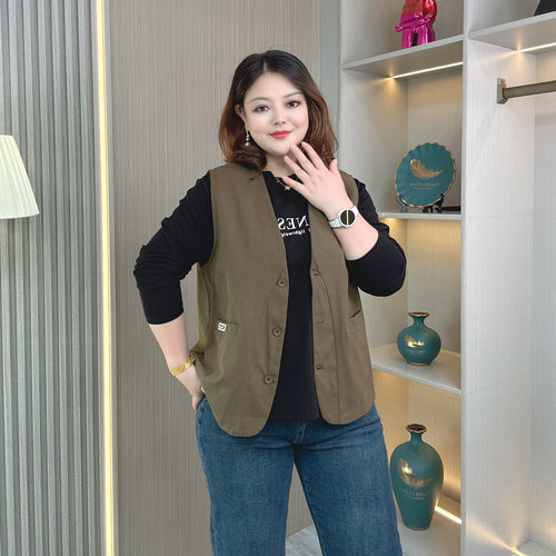大码女装胖mm春秋季宽松无袖马甲