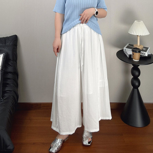 白色高腰阔腿裤女大码飘逸裙裤子