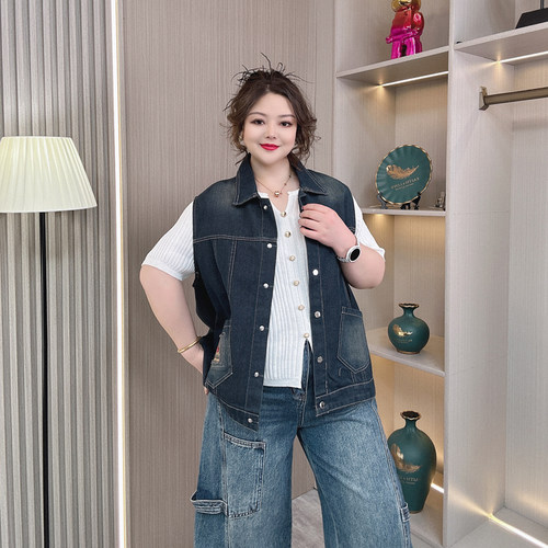 春秋新款大码水洗复古牛仔马甲