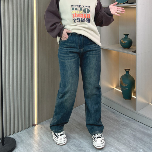 大码女装加绒牛仔裤冬季保暖直筒