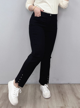 大码高腰休闲裤女2026冬装新款胖mm宽松显瘦加绒弹力黑色小脚裤子