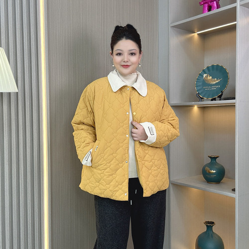 大码女装冬季新款翻领棉服外套