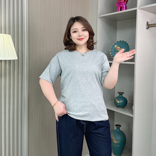 蝴蝶结爱心立体刺绣圆领短袖 大码 新款 女装 t恤女胖mm宽松上衣 夏季