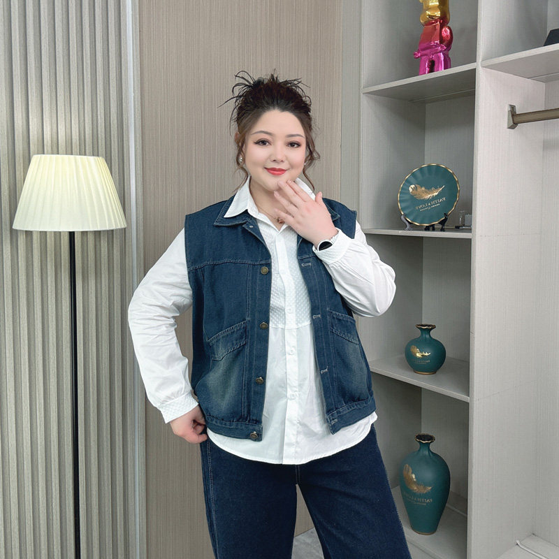 大码春秋马甲女2025新款胖mm200斤时尚休闲气质牛仔坎肩背心外套,女装/女士精品,常规大码外套,淘宝优惠券,粉丝福利购,淘宝优惠卷