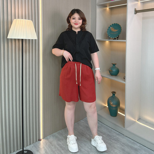 大码女装夏季薄款天丝亚麻五分裤