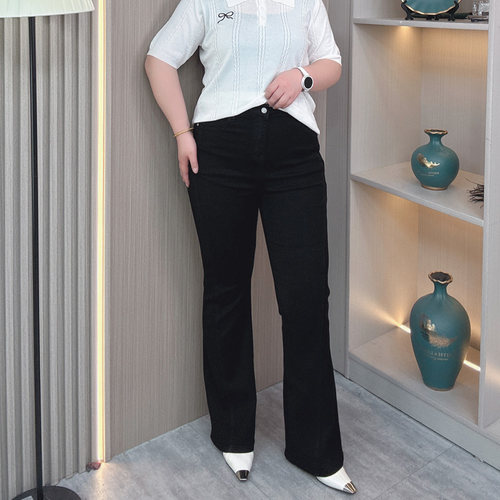 黑色微喇牛仔裤女春夏季大码弹力