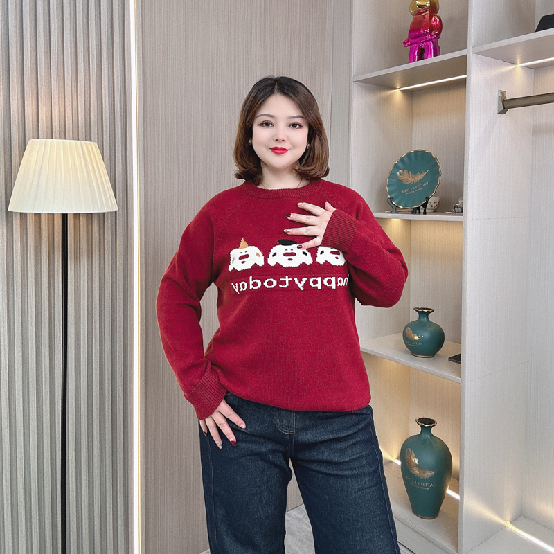 大码胖mm针织衫软糯小熊提花毛衣