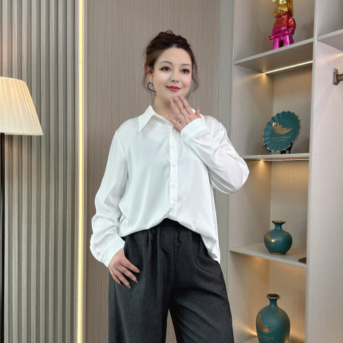 长袖衬衫女高级显瘦遮肚缎面上衣