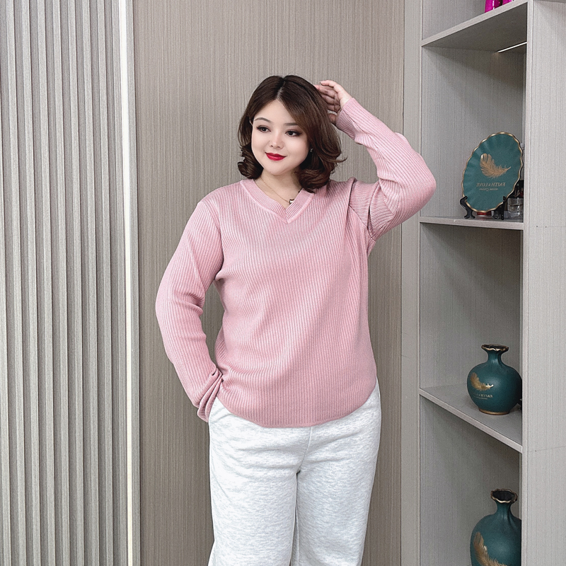 秋冬装大码V领毛衣女显瘦针织衫