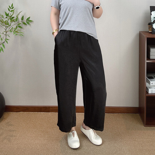 仿醋酸垂感阔腿裤女大码九分裤子