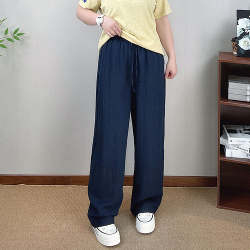 亚麻直筒裤女夏季大码休闲阔腿裤