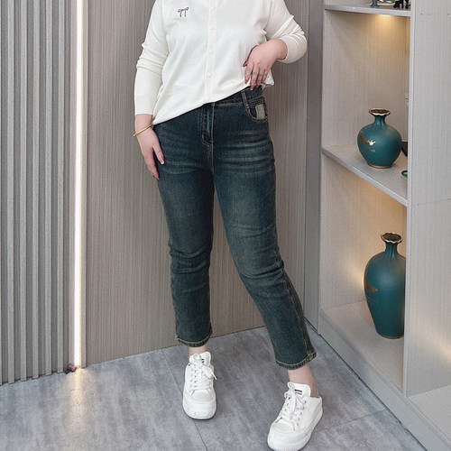 大码女装春秋韩版新款高腰牛仔裤