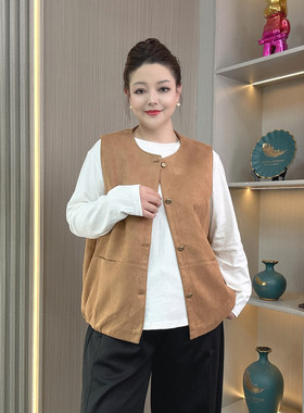 大码鹿皮绒无袖马甲女春坎肩外套