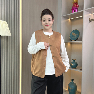 大码女春装新款单排扣鹿皮绒无袖马甲女显瘦休闲叠穿背心坎肩外套