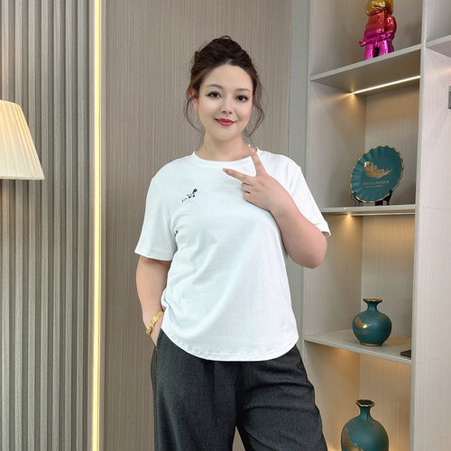 圆领短袖T恤女胖mm纯色内搭上衣