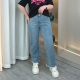 春季 宽松直筒裤 新款 蕾丝花边高腰显瘦九分窄版 牛仔裤 阔腿裤 女大码