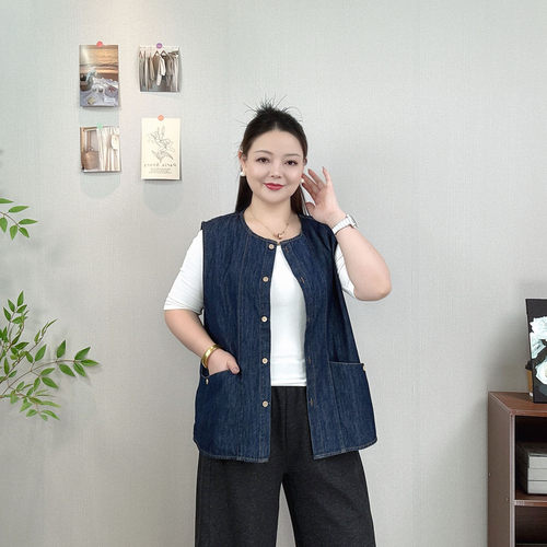 大码胖MM2026秋季休闲牛仔马甲女