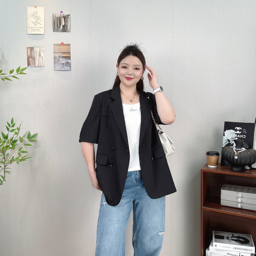 夏季薄款短袖西装外套女大码上衣