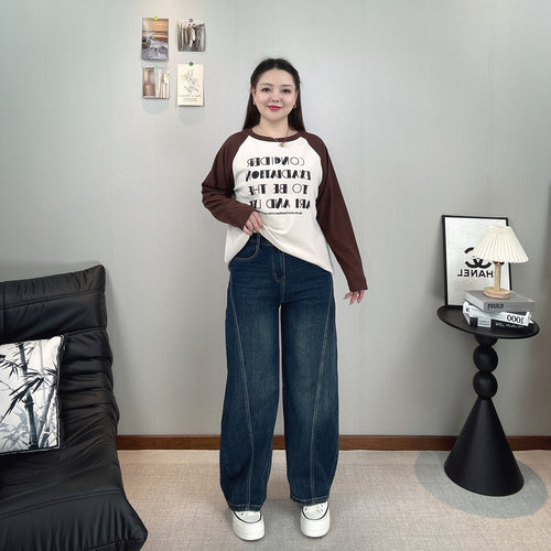 美式复古弯刀阔腿裤女大码休闲裤