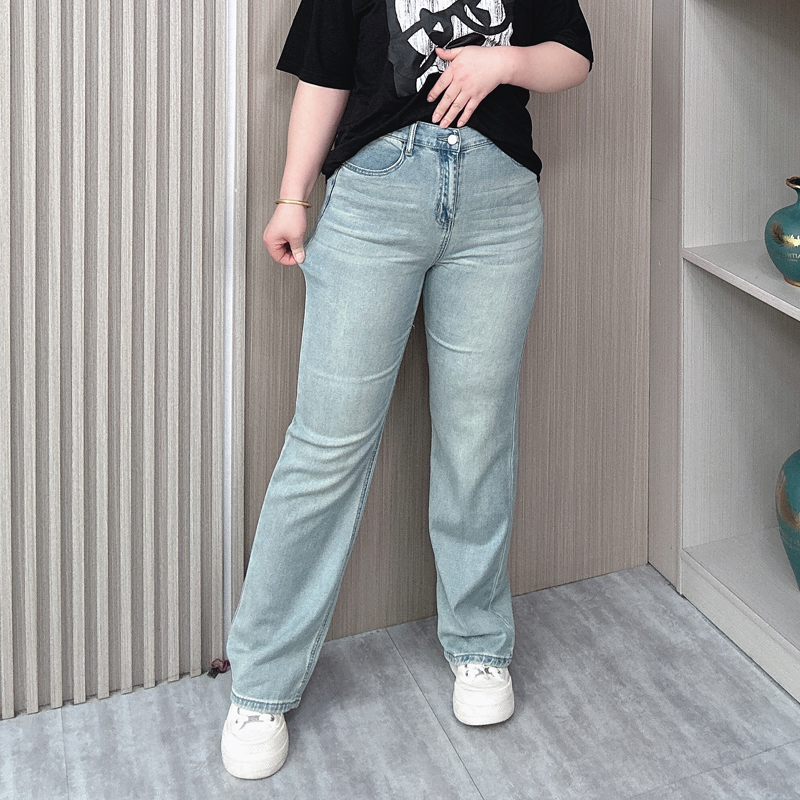 2024春夏款大码窄版高腰牛仔裤女