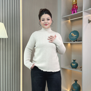 高领针织衫女冬加绒加厚打底衫大码胖mm堆堆领一体绒保暖内搭毛衣