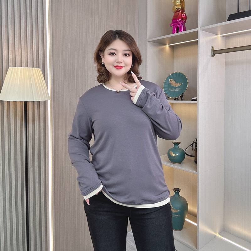 2025秋大码加绒T恤女上衣打底衫