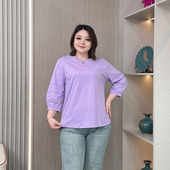 灯笼袖 棉质上衣ins 宽松胖mm减龄显瘦简约七分袖 t恤女春夏新款 大码