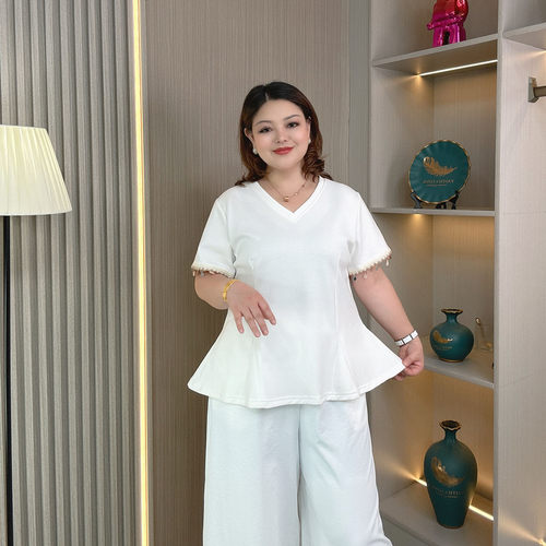 大码胖mm夏季新款显瘦短袖T恤女