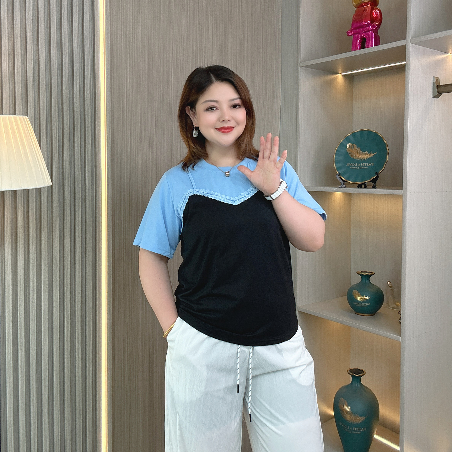大码女装法式气质假两件减龄小衫胖mm夏季显瘦透气短袖T恤上衣ins