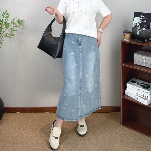 大码牛仔半身裙女大码中长款裙子