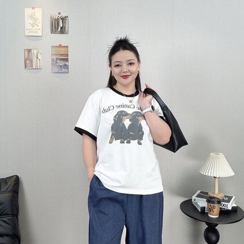 美式休闲印花短袖T恤女大码上衣