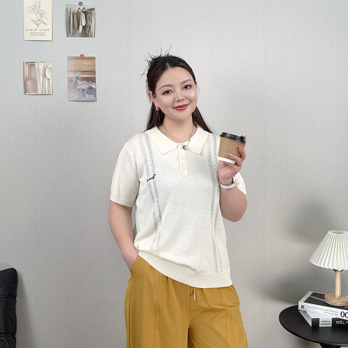 短袖针织衫女夏刺绣镂空T恤上衣