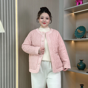 小香风菱格纹棉服女大码 胖mm显瘦保暖单排扣黑色棉衣外套 秋冬新款