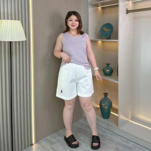 大码女装夏季松紧腰花边刺绣短裤