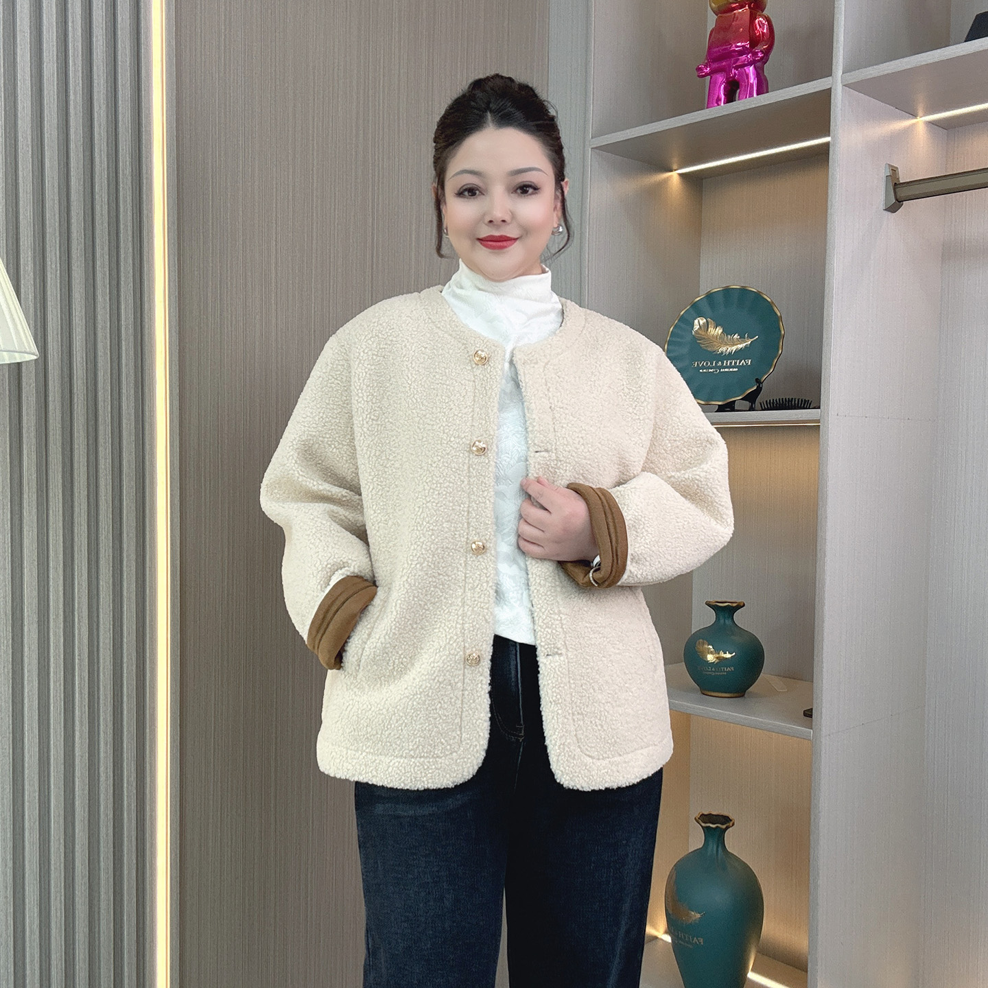 大码女装冬季加厚保暖羊羔毛外套