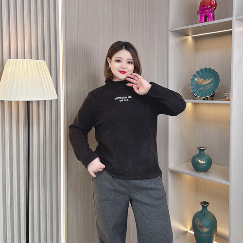 2025冬大码加绒卫衣女显瘦打底衫