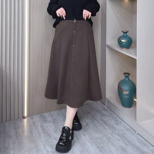 胖mm高腰显瘦大摆裙休闲时尚 2023秋冬新款 毛呢a字半身裙 女装 大码