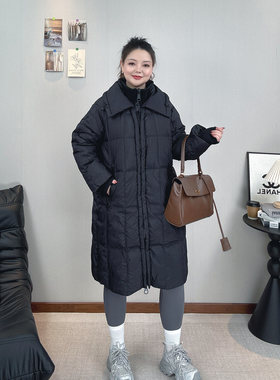 白鸭绒过膝长款羽绒服女保暖外套